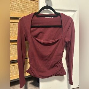 Abercrombie & Fitch Maroon Long Sleeve Square Neck Top